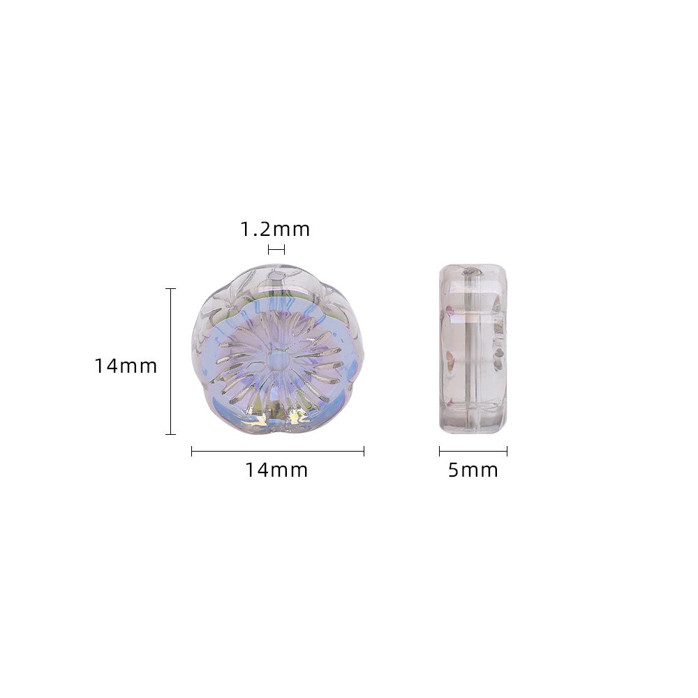 Electroplated Hawaiian Flower Glass Beads 14mm Transparent 20pcs 2