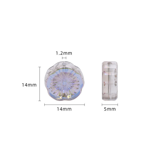 Electroplated Hawaiian Flower Glass Beads 14mm Transparent 20pcs 2