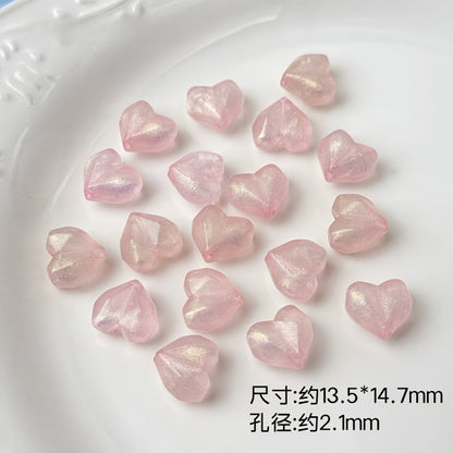 Faceted Glitter Heart Acrylic Beads 14mm Colorful Mixed 30pcs 7