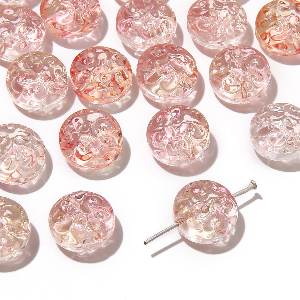 Transparent Floral Round Glass Beads 13mm Pastel Mixed 20pcs 13