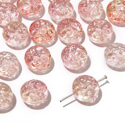 Transparent Floral Round Glass Beads 13mm Pastel Mixed 20pcs 13