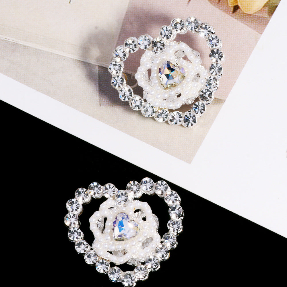 Hollow Floral Heart Rhinestone Beads 25mm Alloy Base 3pcs 6