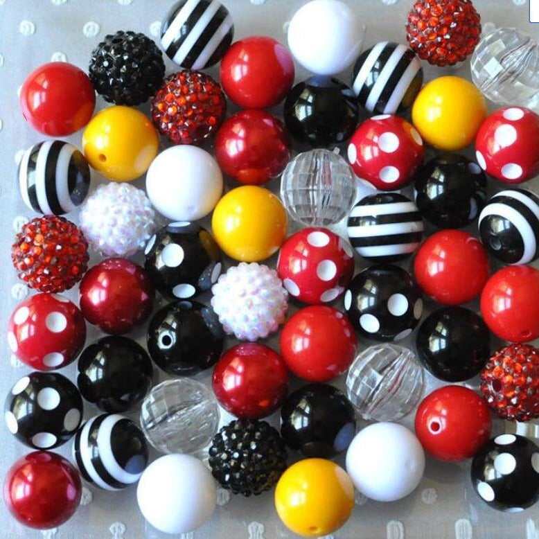 Bubblegum Beads 20mm Black Red Yellow White Polka Dot Chunky Mix 50pcs