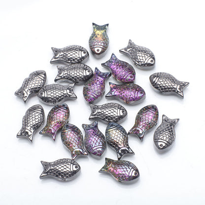 Electroplated Transparent Fish Glass Beads 8x15mm 30pcs 13