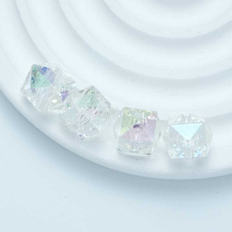 Transparent Irregular Faceted Acrylic Square Beads 12mm UV Plating 100pcs 7