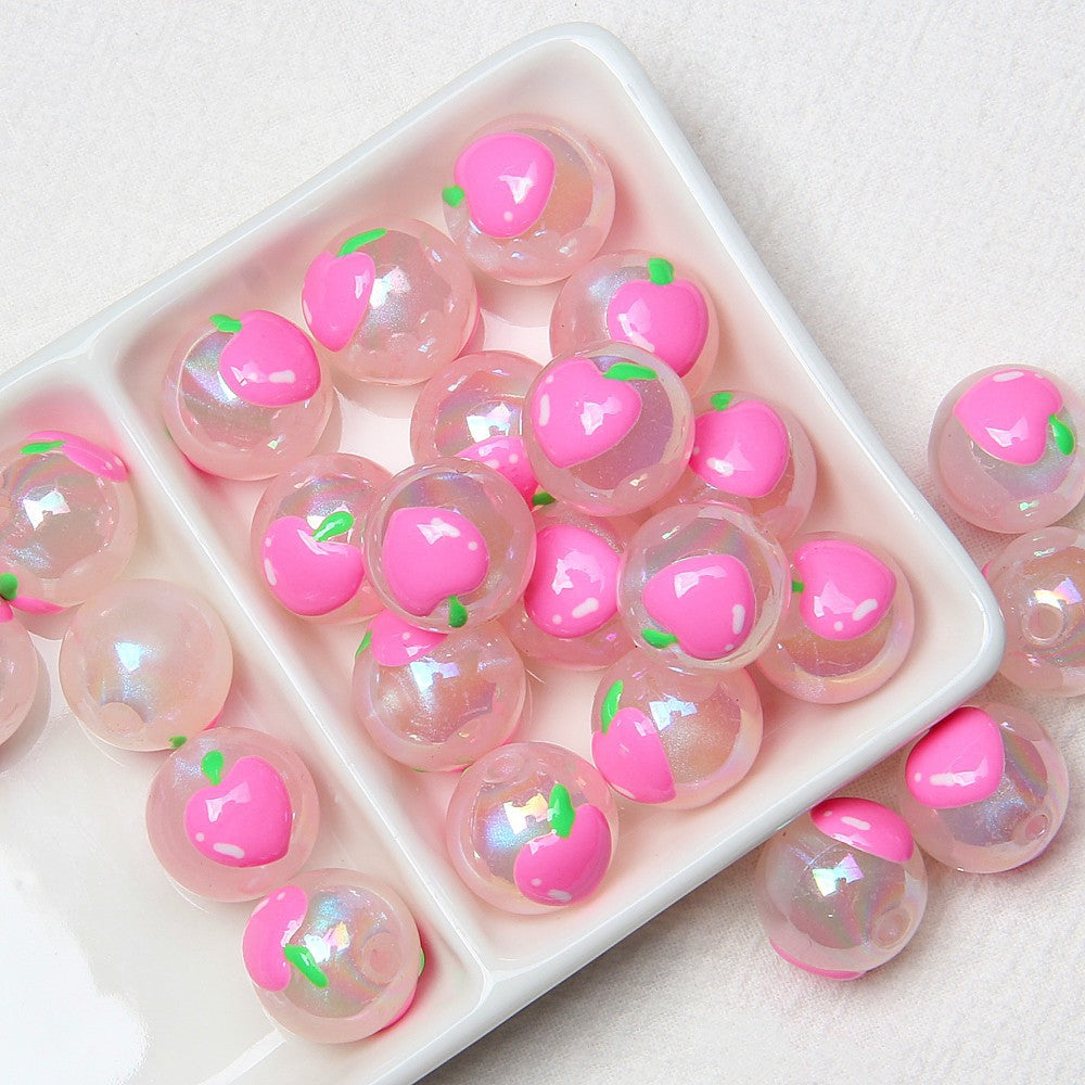 Hand Painted Cat Claw Strawberry Series Acrylic Beads 16mm 10pcs 8