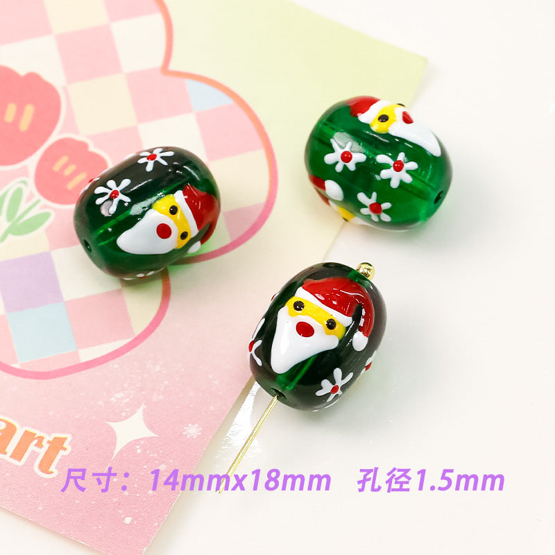 Lampwork Glass Beads Oval Cylindrical Hand Painted Christmas Theme 10pcs 8
