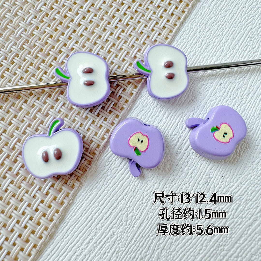 Apple Metal Beads 13mm Glossy Painted Multicolor 10pcs 10