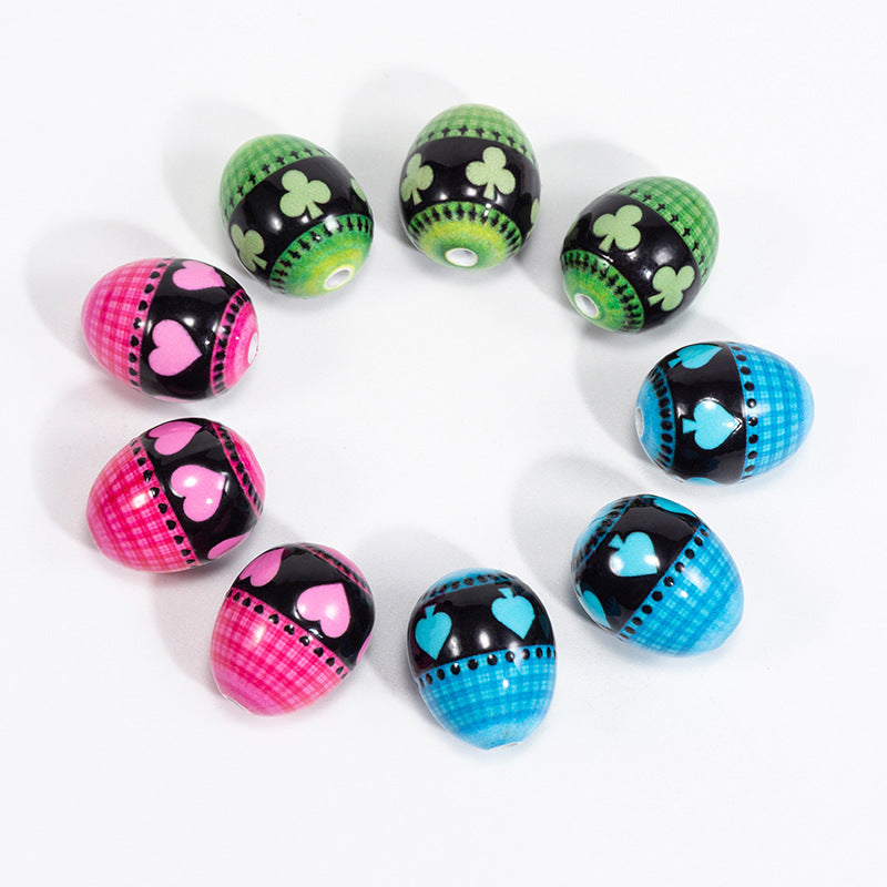Easter Heart Egg Acrylic Beads 20mm Plaid Pattern 10pcs 4