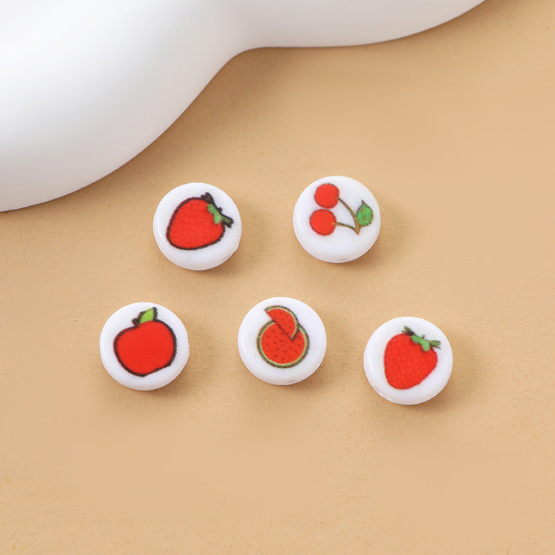 Fruit Series Printed Acrylic Flat Beads 11mm Cherry Design 100pcs 5