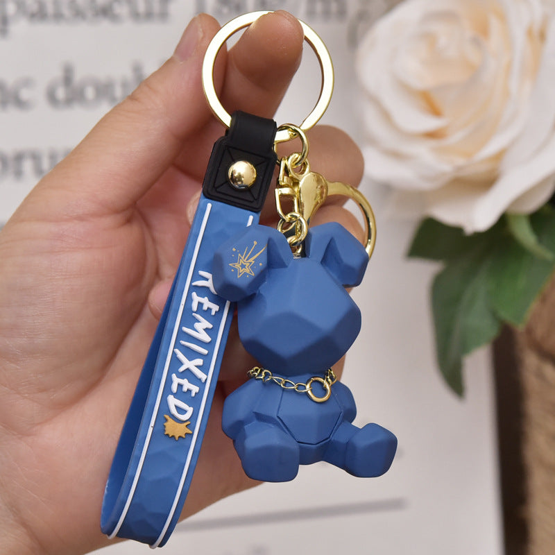 Resin Rabbit Cartoon Keychain Pastel Colors Gold Tone Collar 6