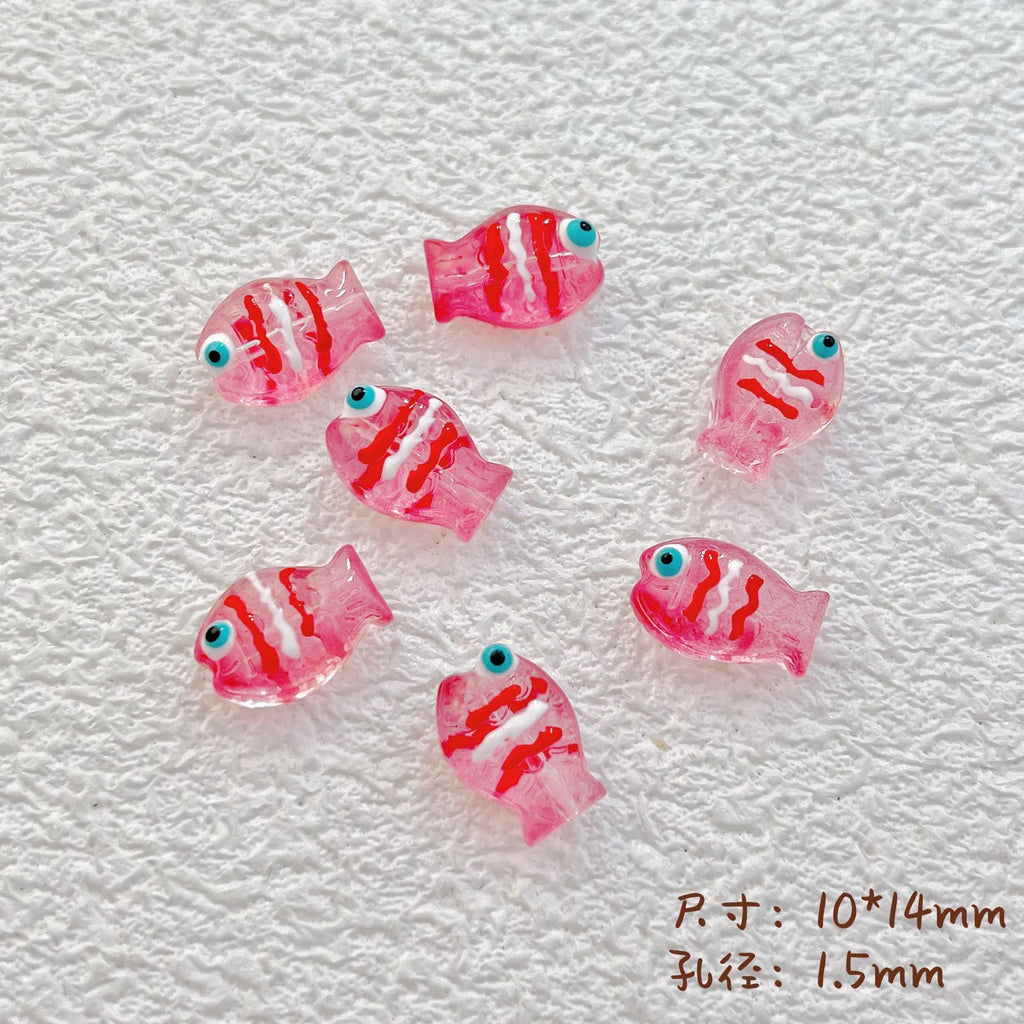 Hand Painted Fish Enamel Glass Beads 10x14mm Translucent Colorful 1pc 6