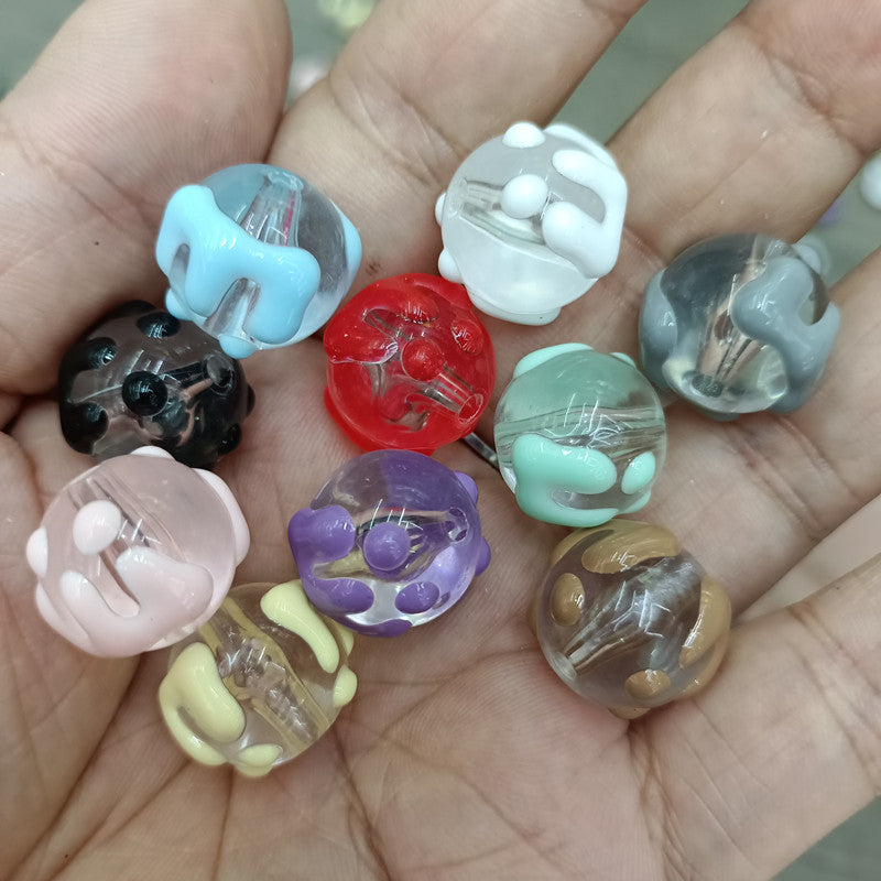 Hand Painted Round Acrylic Beads 16mm Transparent Icing Design 100pcs 13