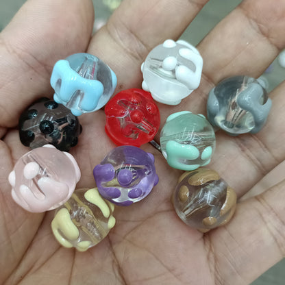 Hand Painted Round Acrylic Beads 16mm Transparent Icing Design 100pcs 13