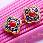 Cloisonne Clover Metal Beads 14mm Golden Blue Red 10pcs 2