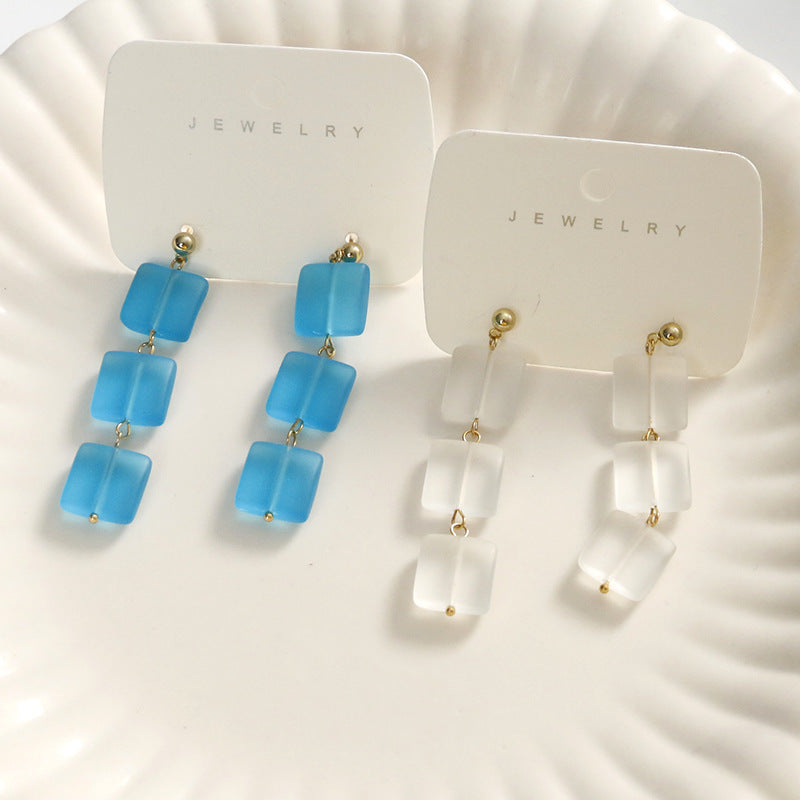 Frosted Square Glass Beads 12mm White Blue Green 10pcs 4