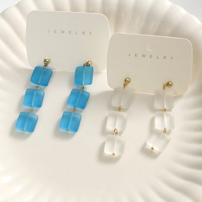 Frosted Square Glass Beads 12mm White Blue Green 10pcs 4