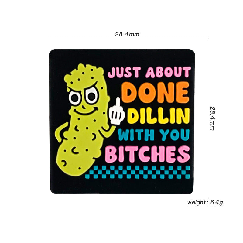 Silicone Focal Beads Pickle Character Colorful Text Square 20pcs 3