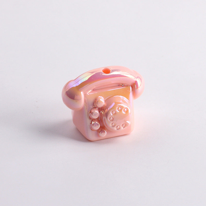 UV Plating Vintage 3D Landline Telephone Acrylic Beads 30mm 50pcs 13
