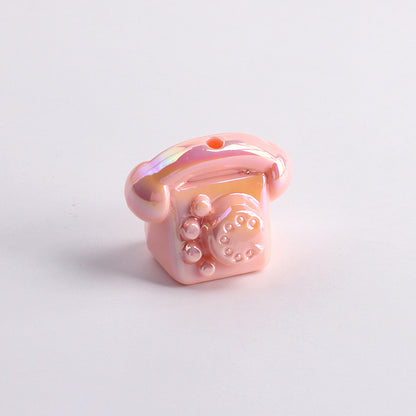 UV Plating Vintage 3D Landline Telephone Acrylic Beads 30mm 50pcs 13