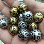 Plating Round Acrylic Beads 16mm Metallic Leopard Print 100pcs 6