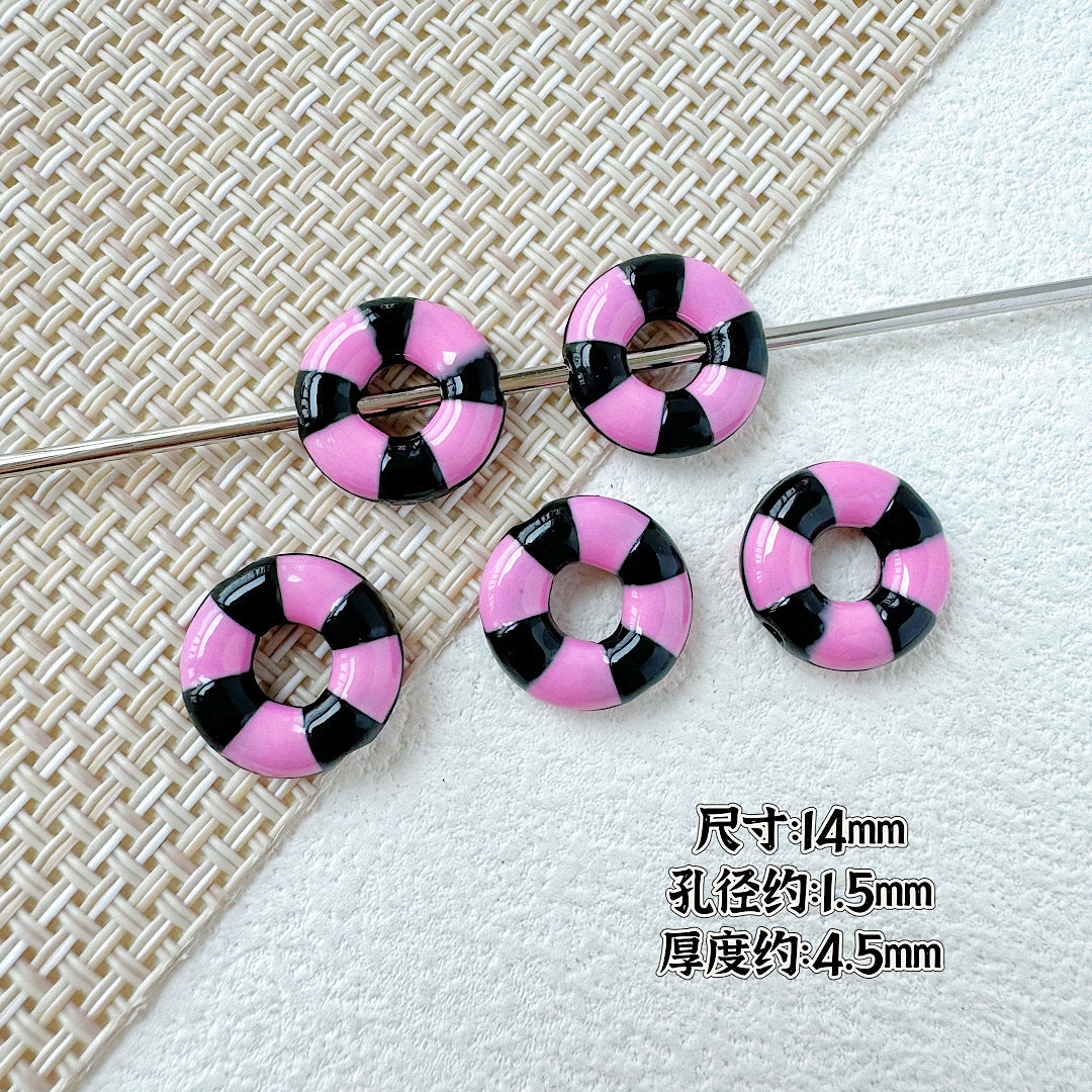 Swimming Ring Metal Beads 14mm Two-Tone Enamel Painted 10pcs 14