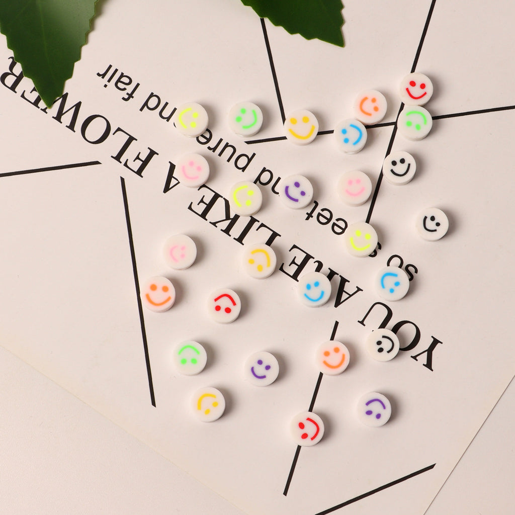 Flat Clay Beads 10mm Colorful Smiley Face Polymer 100pcs 3