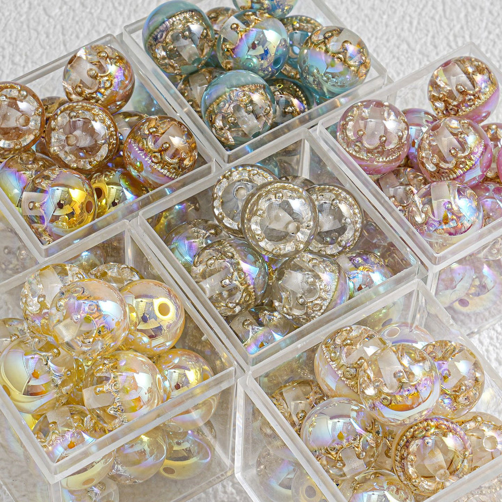 Colorful Crown Inside Round Resin Beads 16mm 10pcs
