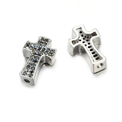 Brass Cross Metal Beads 14mm Punk Cubic Zirconia Pavé 10pcs 6