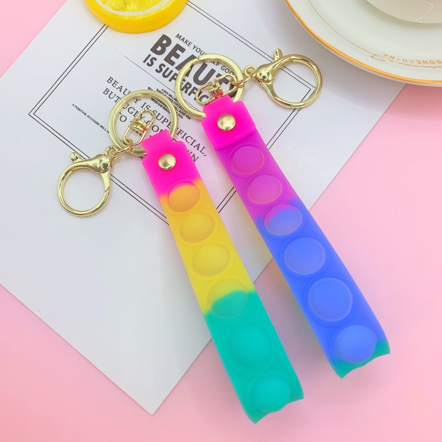 Silicone Bubble Pop Wristlet Keychain Colorful Stress Relief Fit 11
