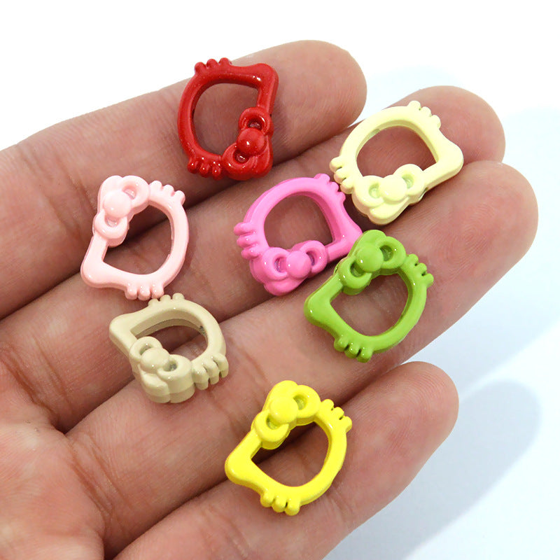Hollow Kitty Metal Beads 16mm Painted Plating Alloy 20pcs 4