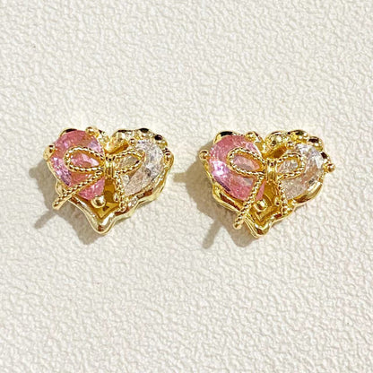 Brass Heart Metal Beads 12x10mm Zirconia Embeded Bow 5pcs 3