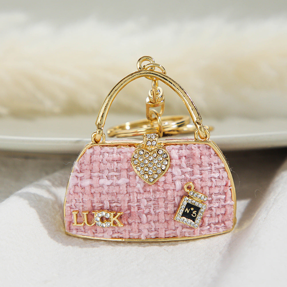 Vintage Alloy Shoulder Bag Keychain with Rhinestone Accent 7