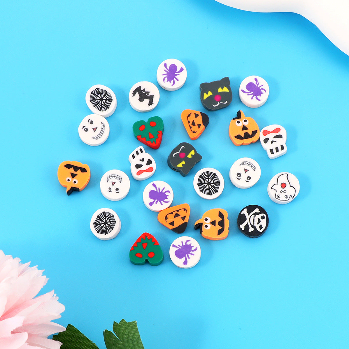 Festive Flat Clay Beads 9mm Halloween Theme Pattern 100pcs 2
