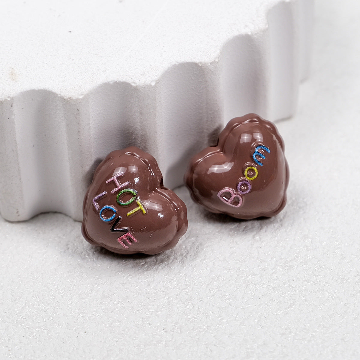 Balloon Heart Acrylic Beads 19mm Glossy Colorful Lettering 10pcs 14
