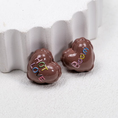Balloon Heart Acrylic Beads 19mm Glossy Colorful Lettering 10pcs 14