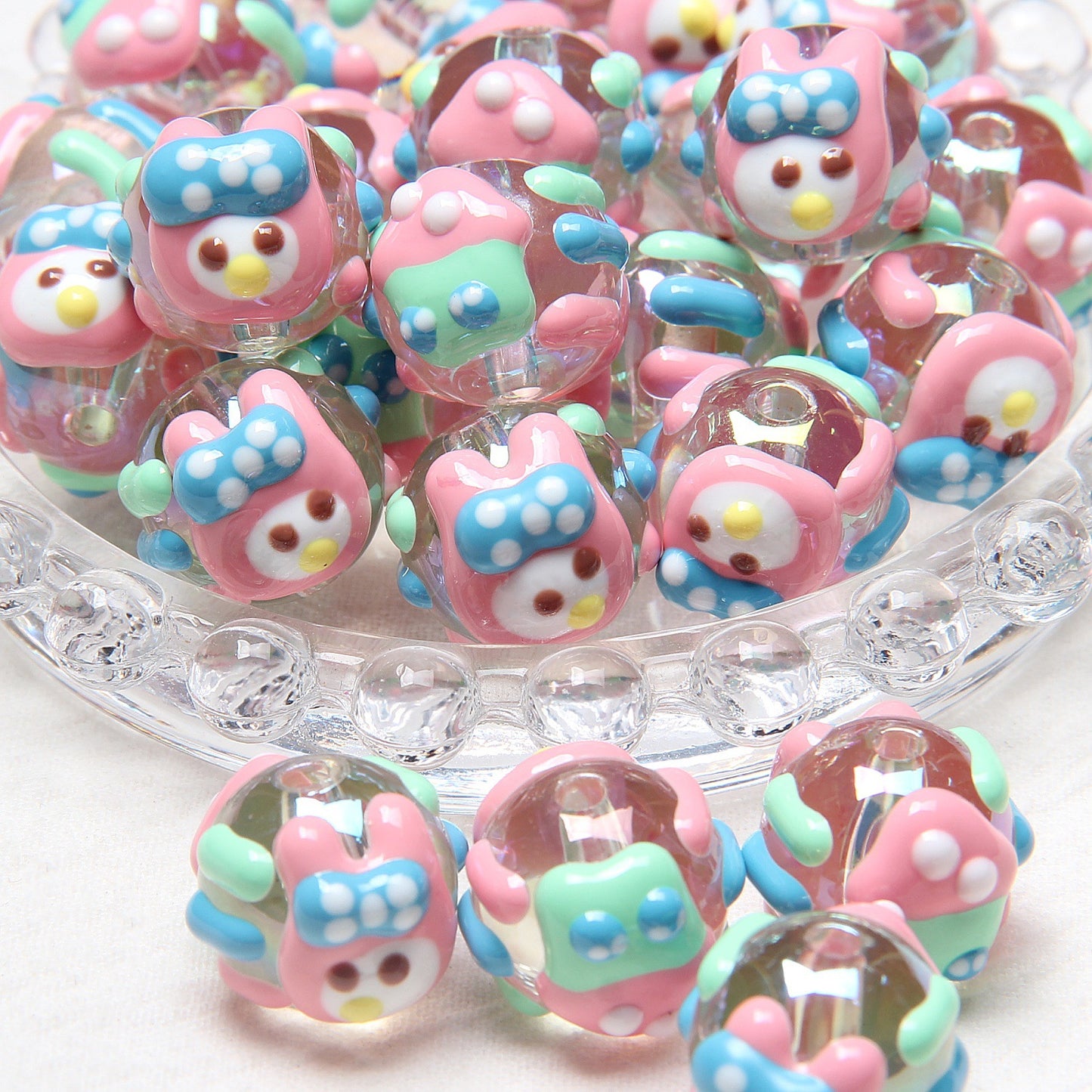 Hand Painted Duckling Cartoon Acrylic Beads 18mm 1pc 9