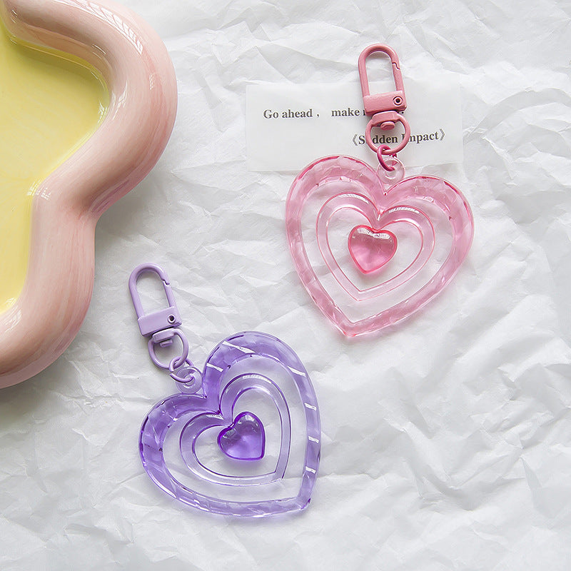 Resin Colored Hollow Heart Keychain Glossy Layered Design 4