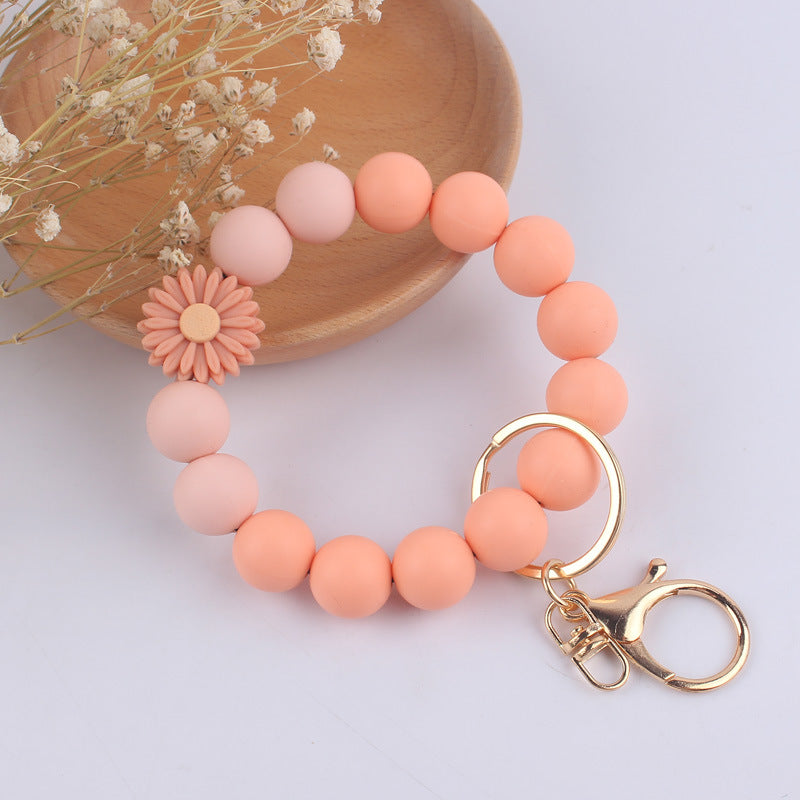 Silicone Beaded Daisy Rose Wristlet Keychain with Gold Clasp 7