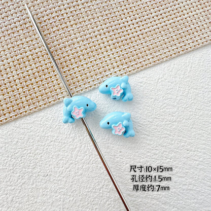 Dolphin and Birthday Bear Metal Beads 15 17mm Painted Alloy 10pcs 5