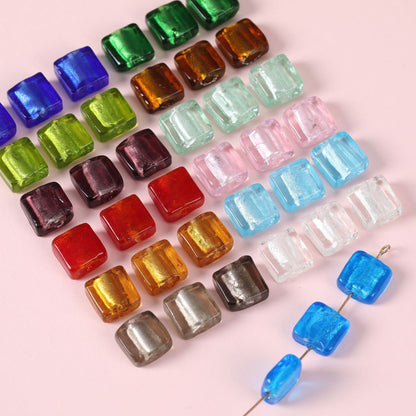 Vintage Transparent Lampwork Square Glass Beads 12mm 20pcs 4