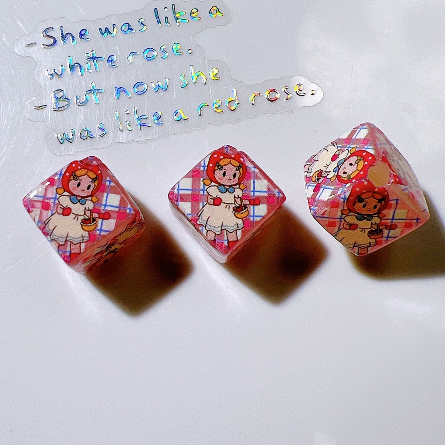 Pretty Girl Printed Square Acrylic Beads 14mm Diagonal Hole 10pcs 10