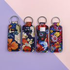 Blossom Pattern Chapstick Holder Neoprene Functional Keychain 3pcs 3