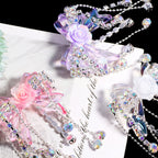 Fancy Tassel Rose Bow Acrylic Beads 40mm Rhinestone 3pcs 3