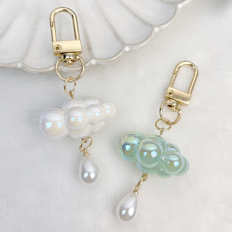 Acrylic Pearl Cloud Keychain with Pastel Beads and Gold Clasp 4