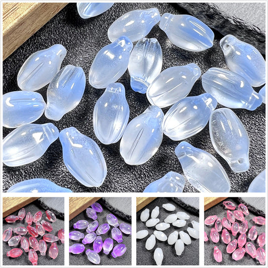 Czech Glass Beads Small Flower Bud 15mm Imitation White Jade 50pcs
