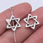 Hollow Hexagram Metal Beads 15mm Polished Silver Alloy 30pcs