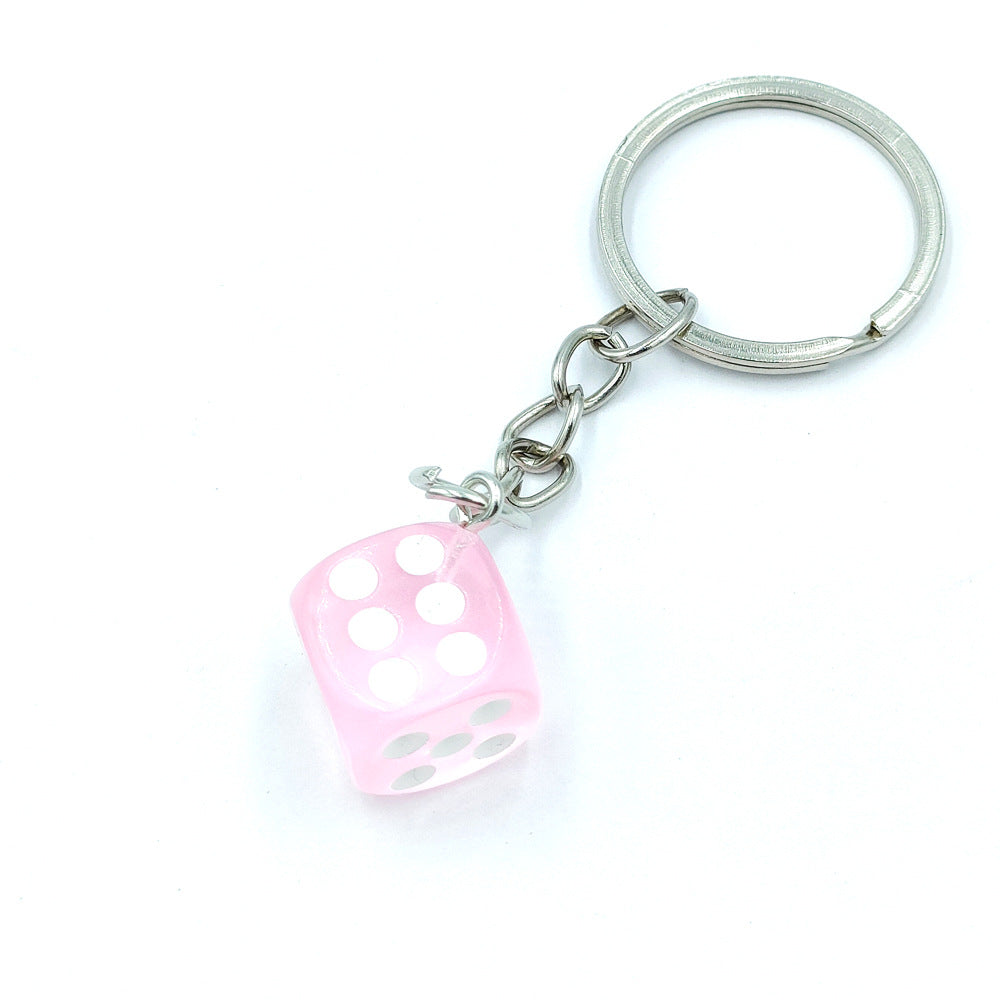 Resin Mini Dice Keychain Colorful Translucent Cube on Silver Chain 14