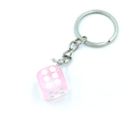 Resin Mini Dice Keychain Colorful Translucent Cube on Silver Chain 14