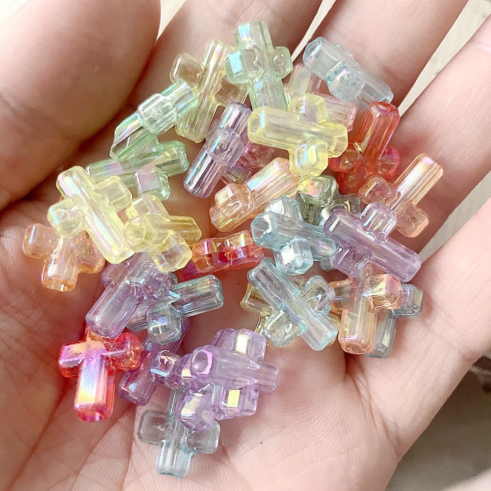 Transparent Plating Cross Acrylic Beads 12x16mm Mixed Colors AB 50pcs